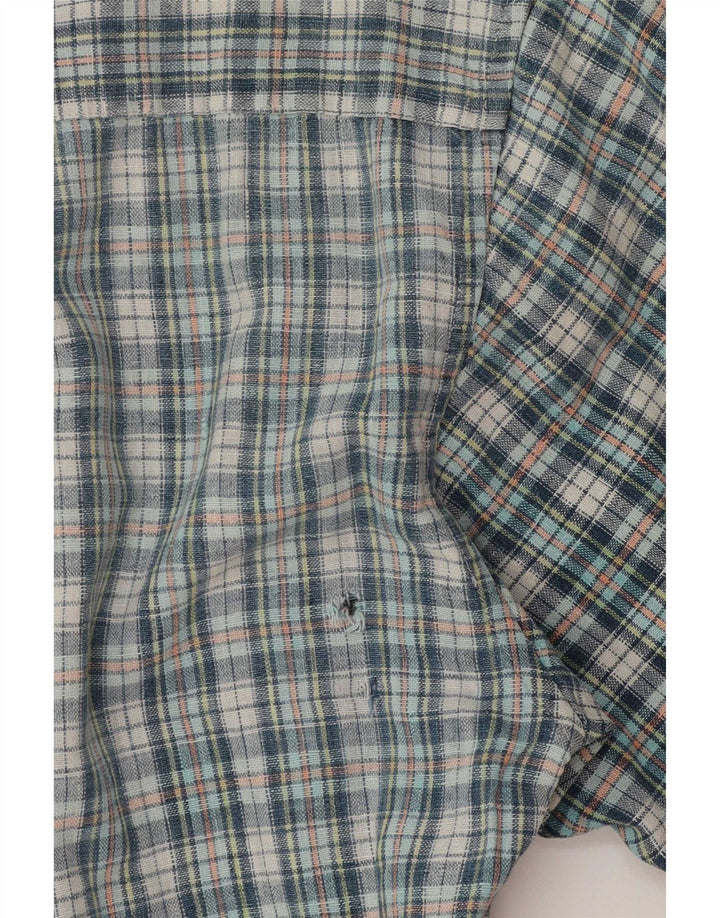 Camisa masculina de manga curta Timberland, linho xadrez azul médio