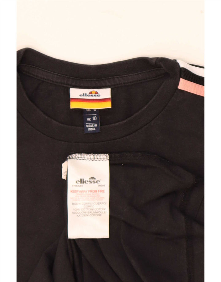 Camiseta feminina Ellesse grande tamanho UK 10 algodão preto pequeno