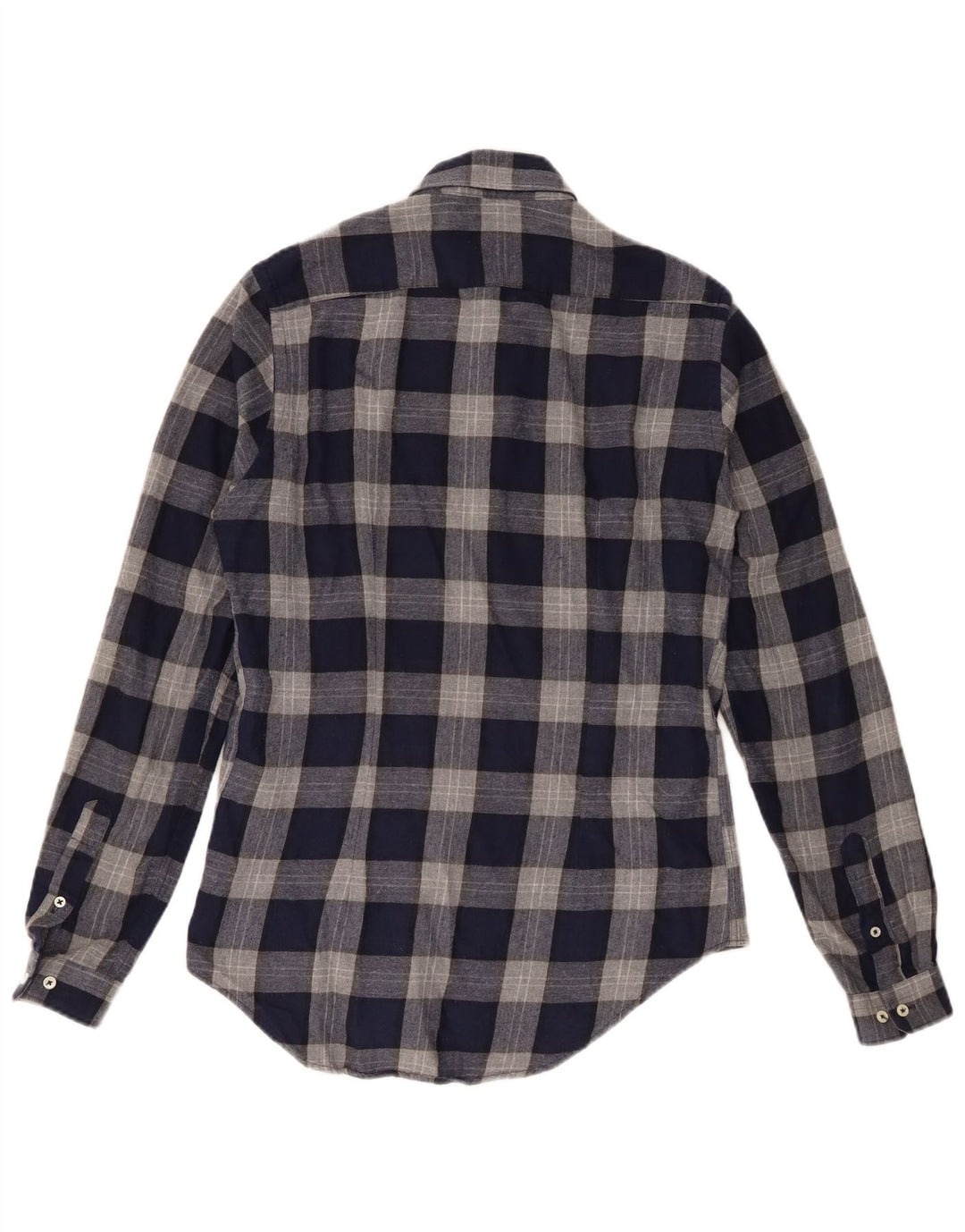 Zara Camisa masculina de flanela slim fit pequena azul marinho xadrez algodão