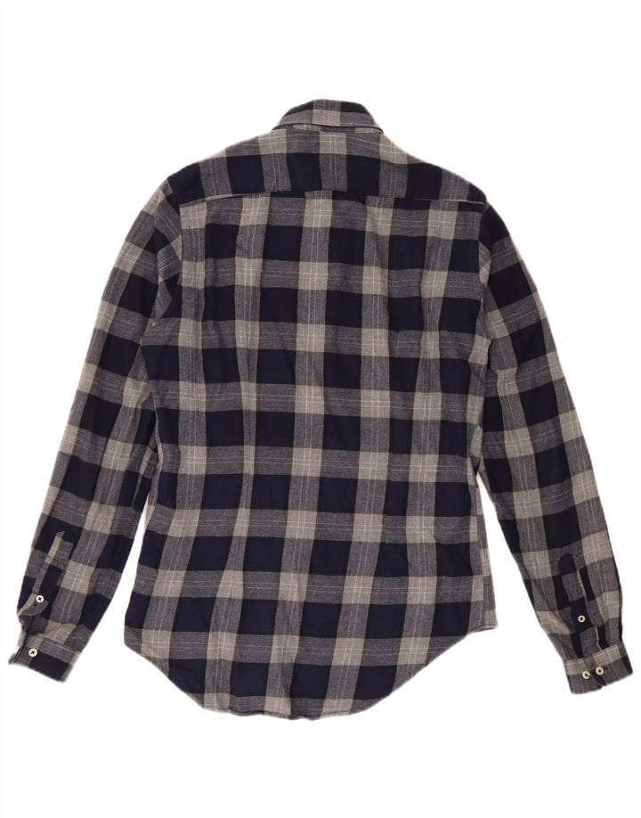 Zara Camisa masculina de flanela slim fit pequena azul marinho xadrez algodão