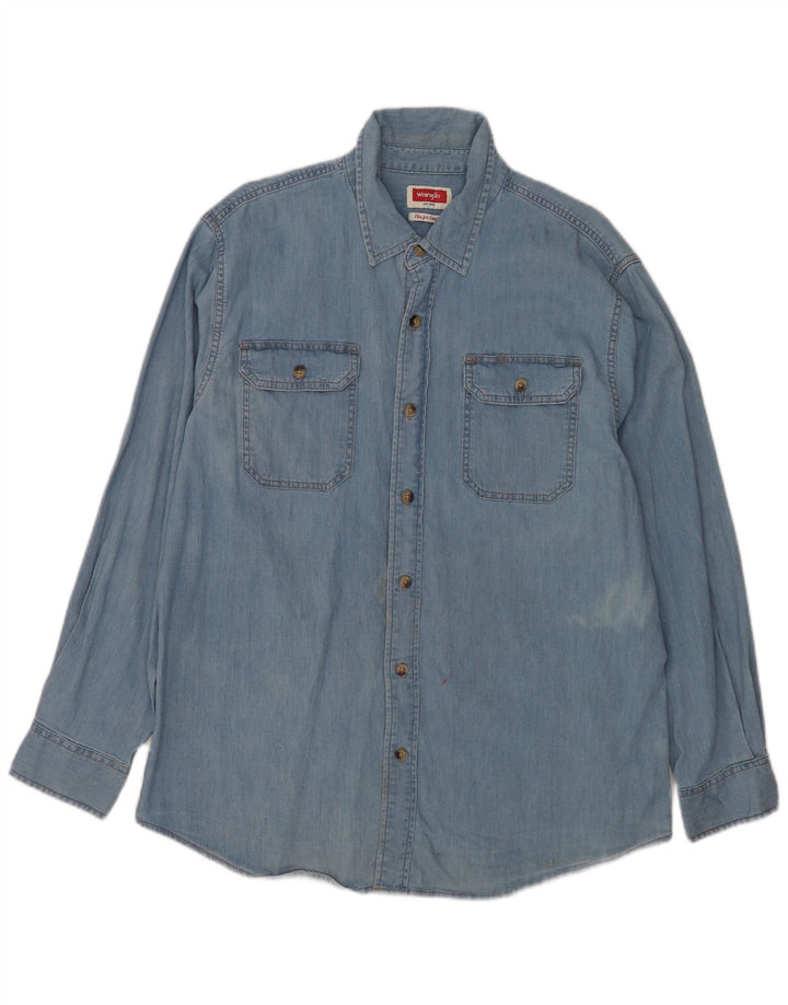Camisa Wrangler masculina regular fit jeans grande algodão azul