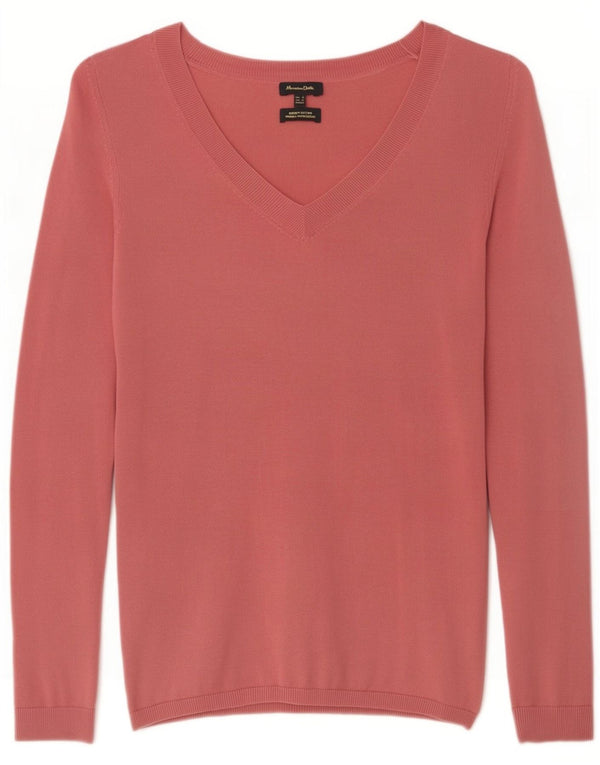 Suéter feminino Massimo Dutti com decote em V Reino Unido 6 XS algodão rosa