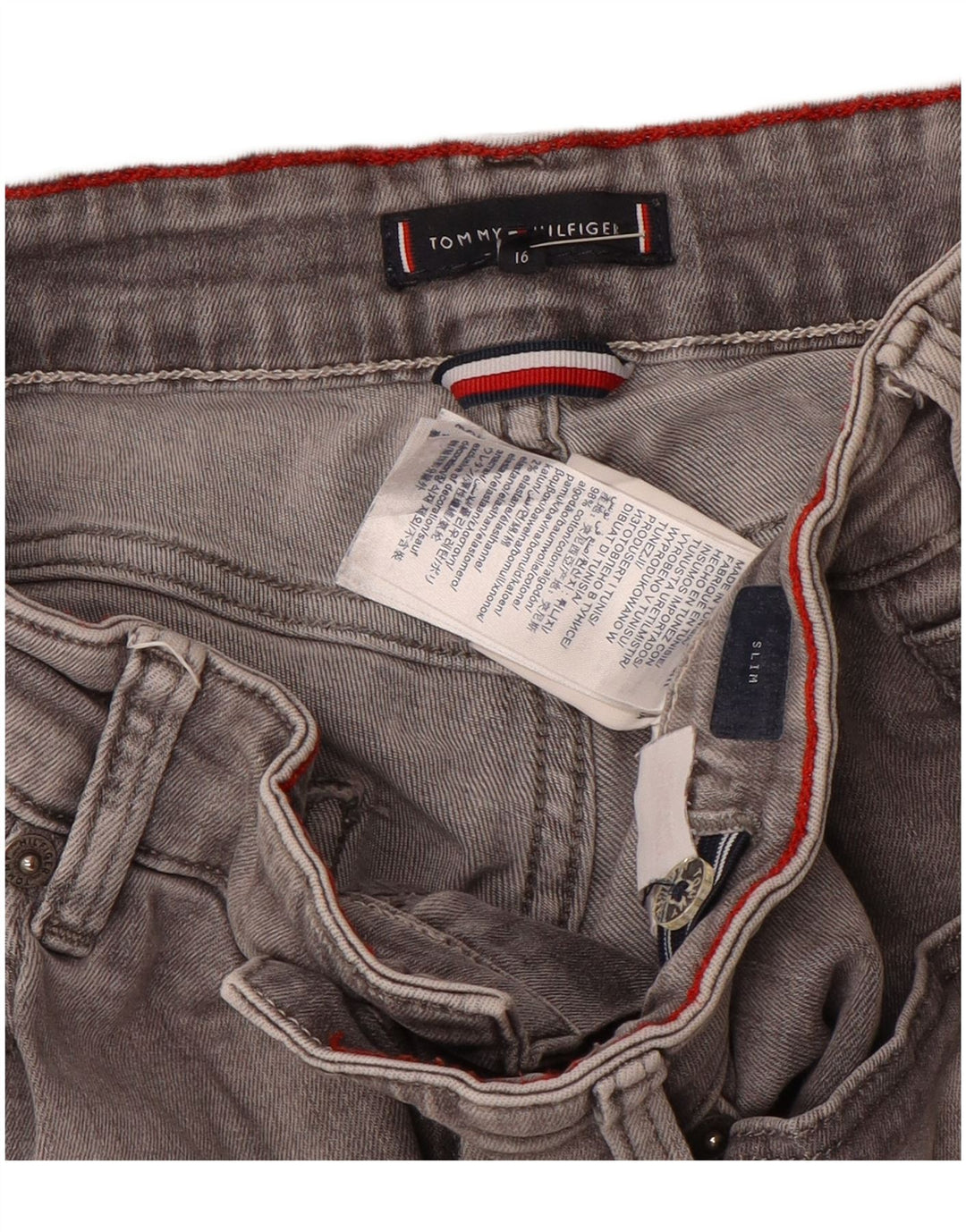 Tommy Hilfiger Meninos Slim Jeans 15-16 Anos W30 L32 Cinza Algodão
