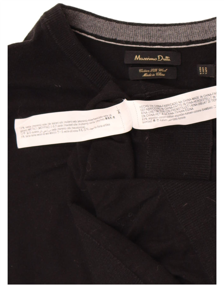 Suéter masculino Massimo Dutti com gola redonda, grande algodão preto