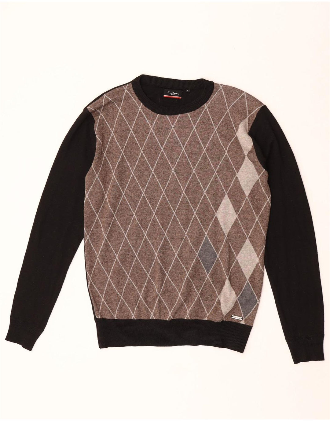 Suéter masculino Pierre Cardin com gola redonda, médio preto argyle/diamante