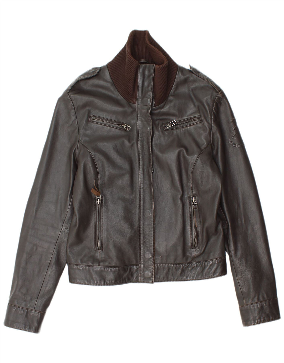 Jaqueta de couro feminina vintage Reino Unido 12 couro marrom médio