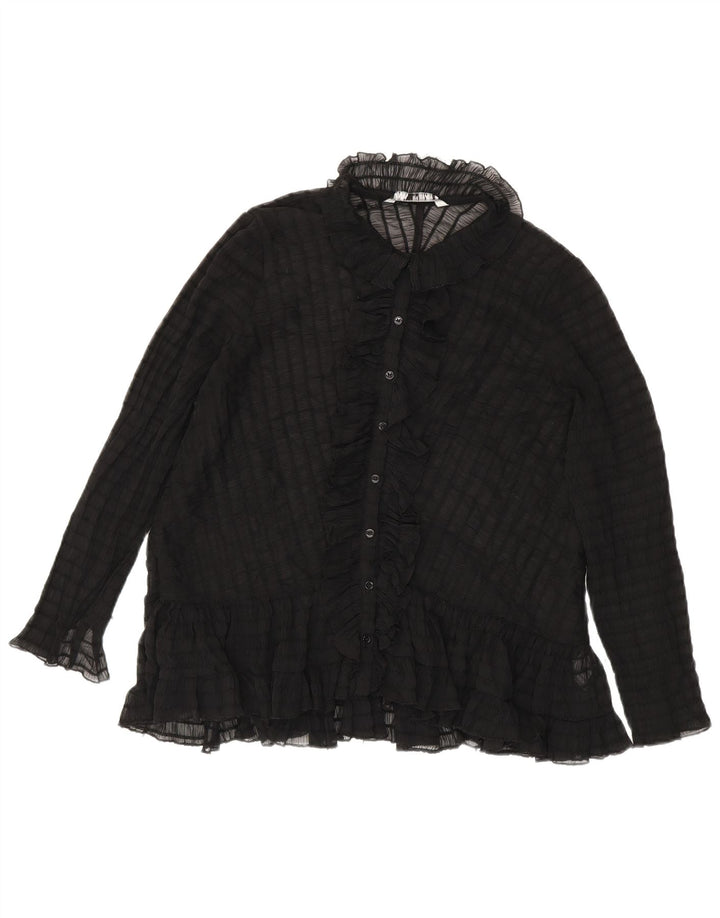 Zara Blusa feminina transparente com babados na frente Reino Unido 14 médio preto