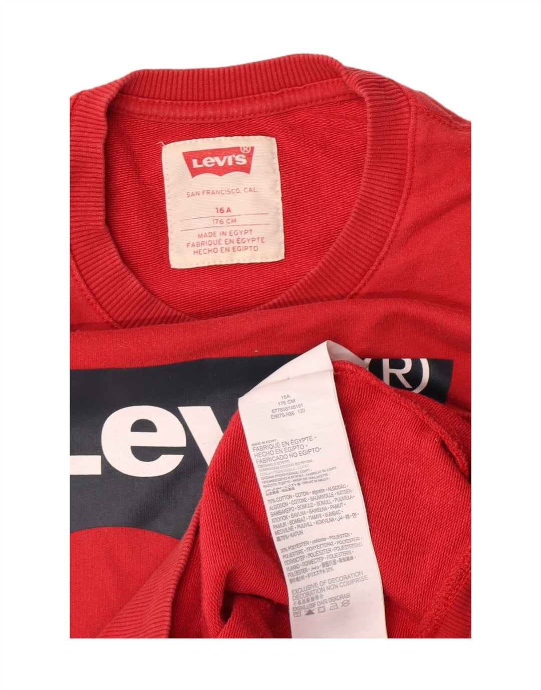 Moletom gráfico Levi's Boys 15-16 anos algodão vermelho