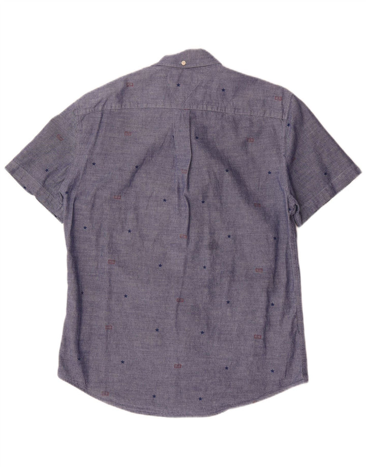 Tommy Hilfiger Camisa masculina de manga curta com padrão abstrato grande azul marinho
