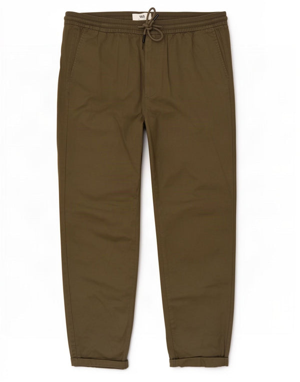 Calças cônicas masculinas Marks & Spencer grandes W38 L30 algodão cáqui