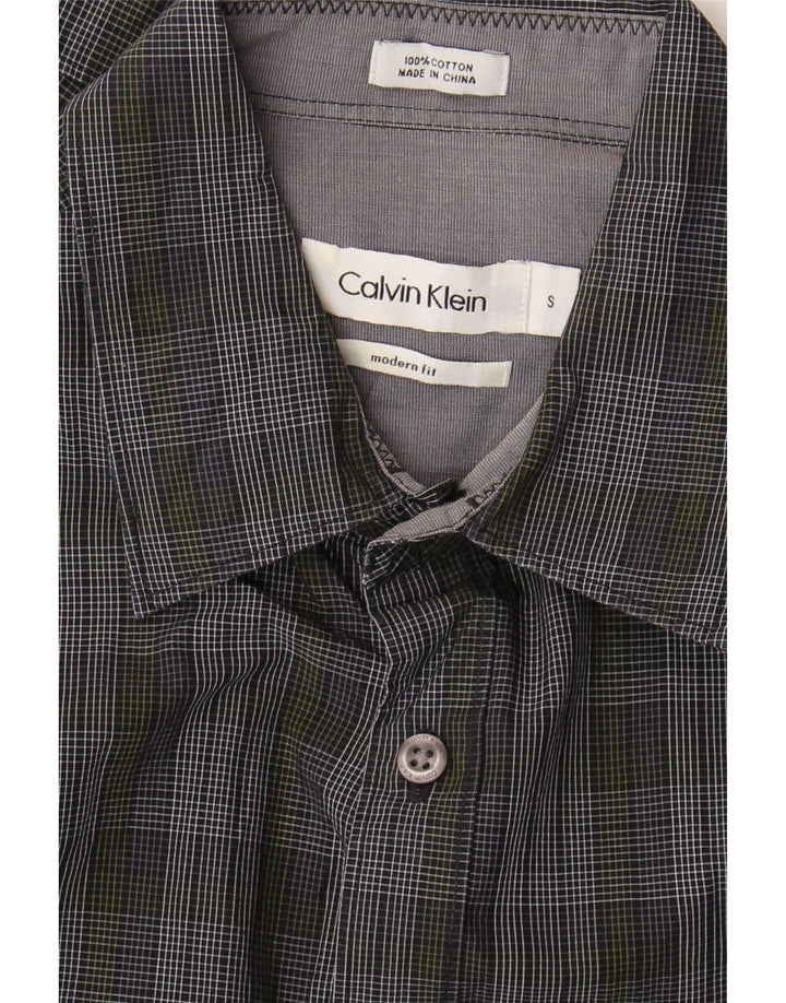 Camisa masculina Calvin Klein Modern Fit pequena cinza xadrez algodão