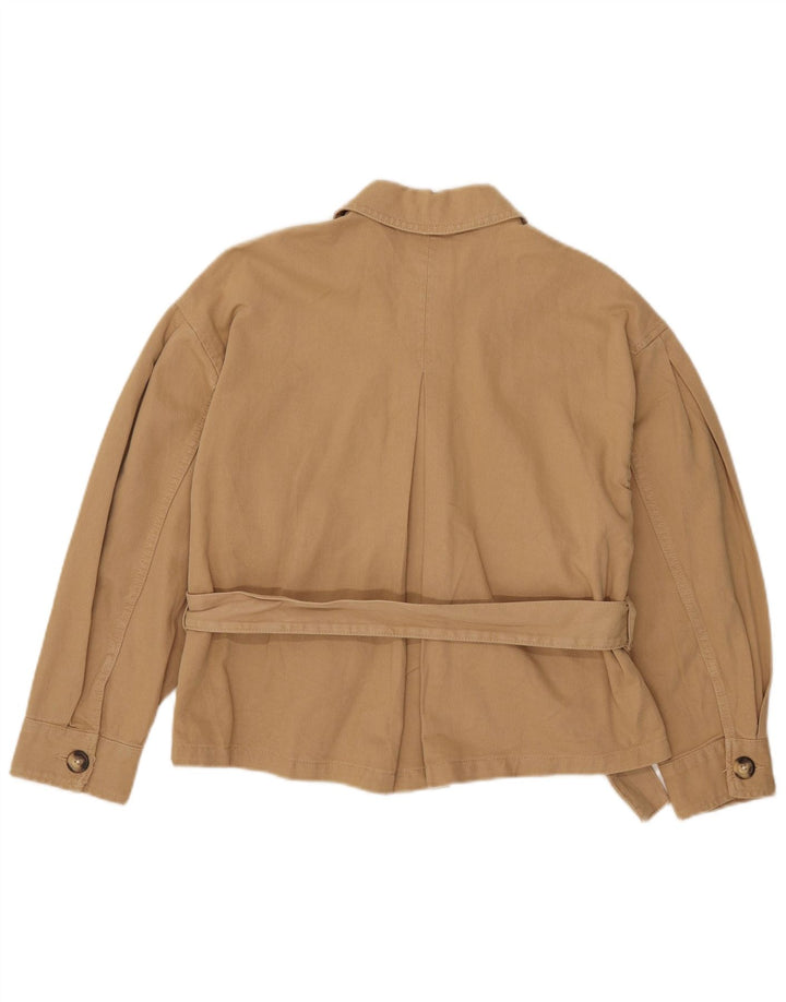 Jaqueta utilitária feminina Zara manga 3/4 grande Reino Unido 10 algodão bege pequeno