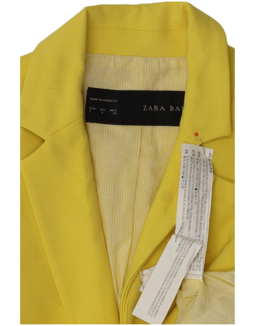 Jaqueta blazer feminina ZARA com 1 botão UK 10 poliéster amarelo pequeno