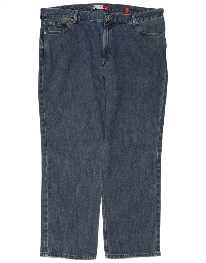 IZOD Calça jeans reta masculina W42 L32 algodão azul