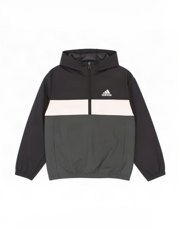 Adidas meninos pulôver com capuz jaqueta de chuva 7-8 anos preto colorblock