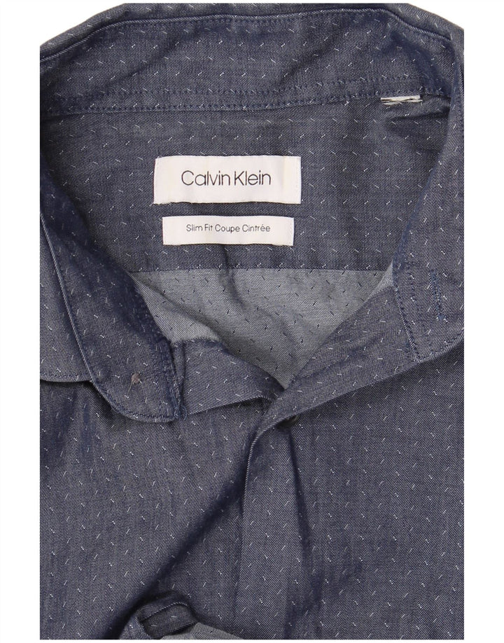 Camisa masculina CALVIN KLEIN Slim Fit média azul marinho manchada