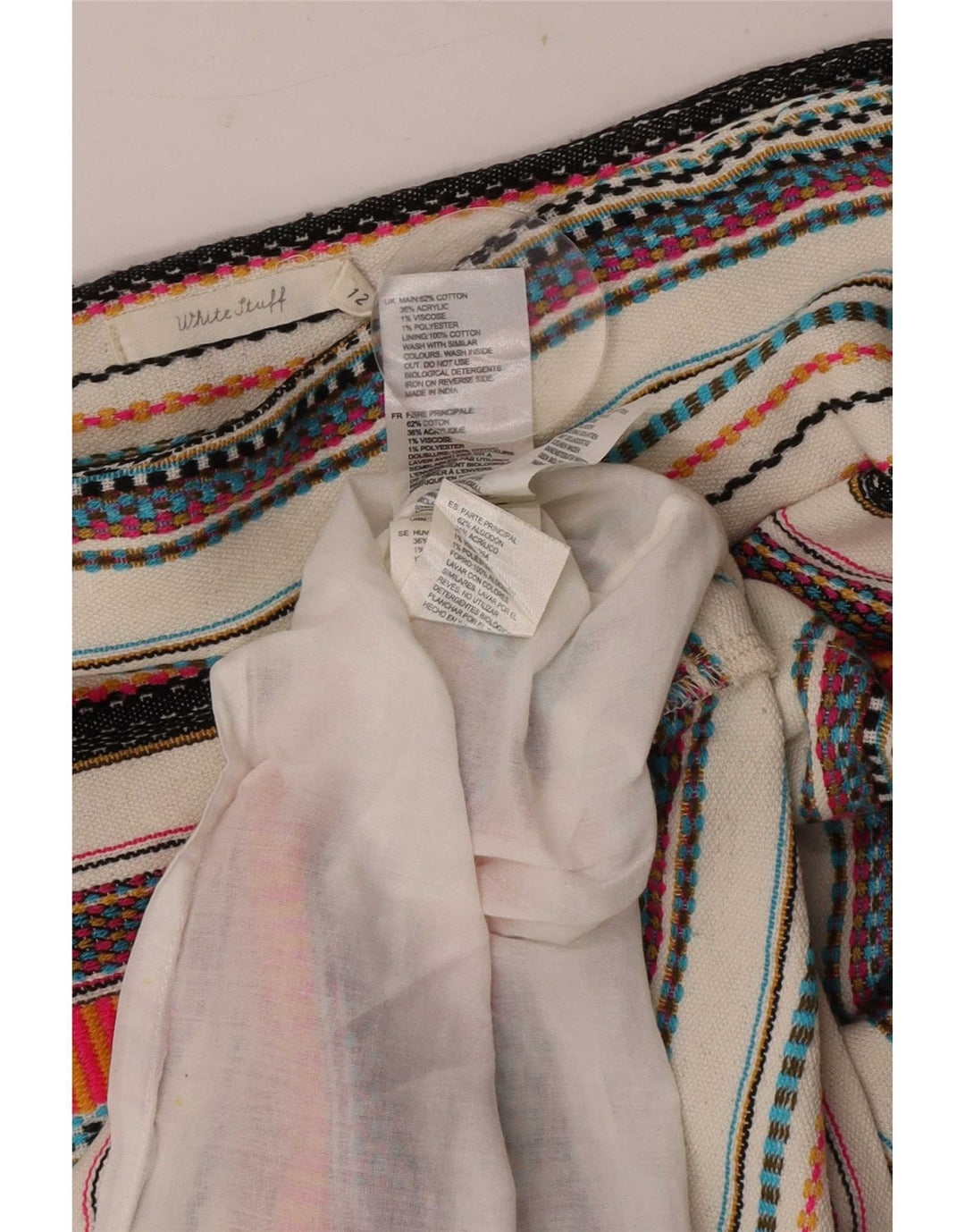 Mini saia feminina White Stuff UK 12 médio W32 algodão listrado multicolorido