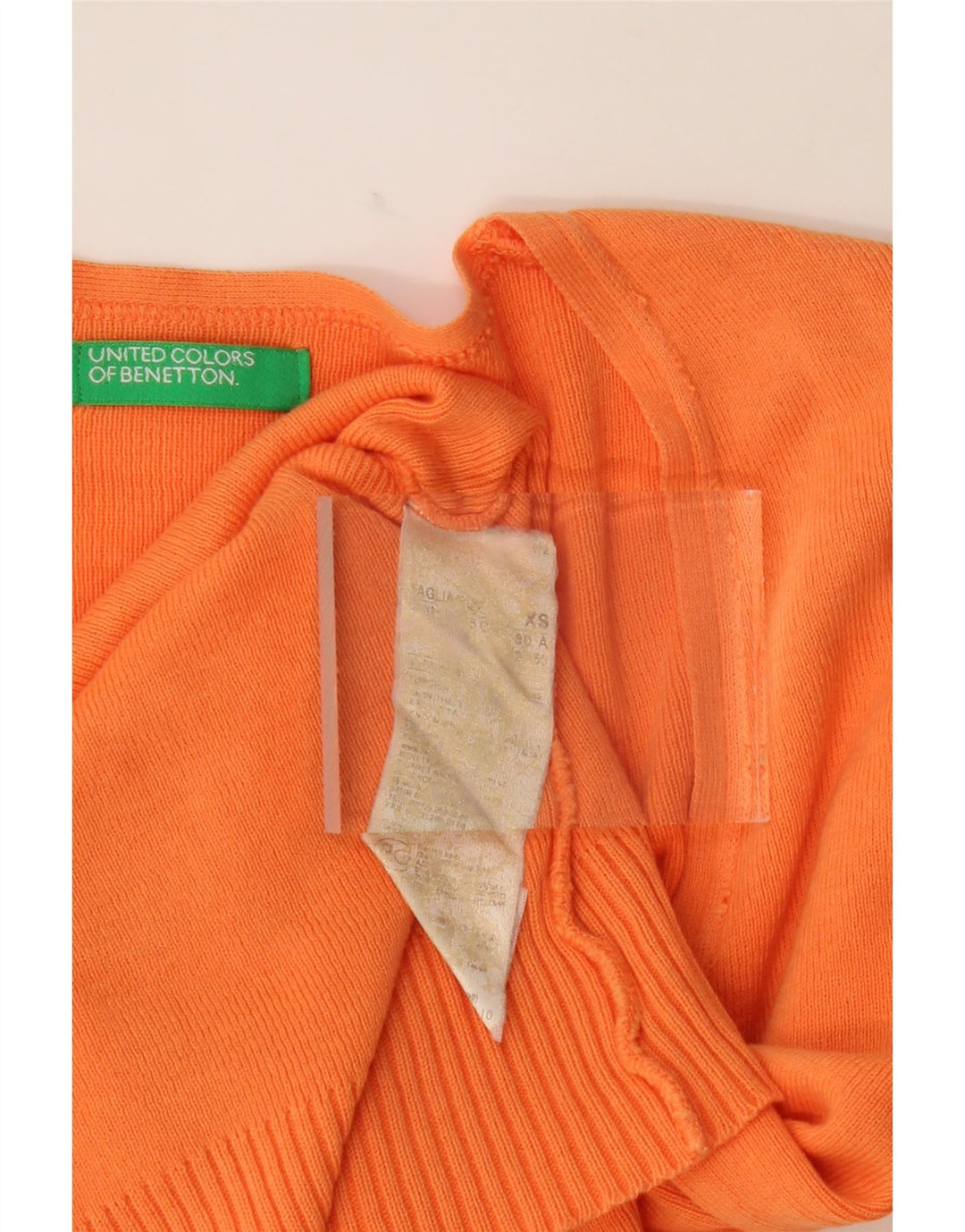 BENETTON Womens V-Neck Jumper Sweater UK 6 XS Orange Vintage Benetton and Second-Hand Benetton from Messina Hembry 