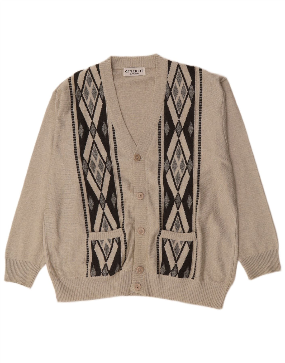 Suéter Cardigan Masculino Vintage XL Cinza Argyle/Algodão Diamante