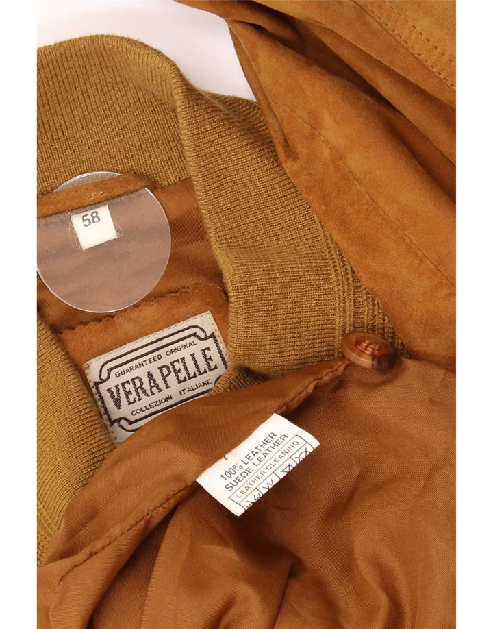 Jaqueta bomber de camurça masculina vintage IT 58 4XL couro marrom retrô