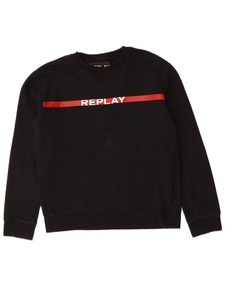 Replay moletom gráfico masculino jumper médio algodão preto