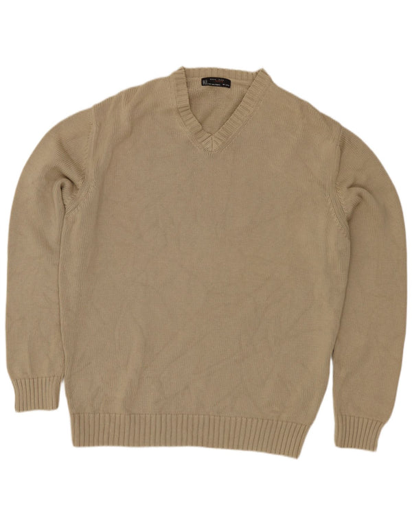 Suéter masculino ZARA com decote em V XL algodão bege
