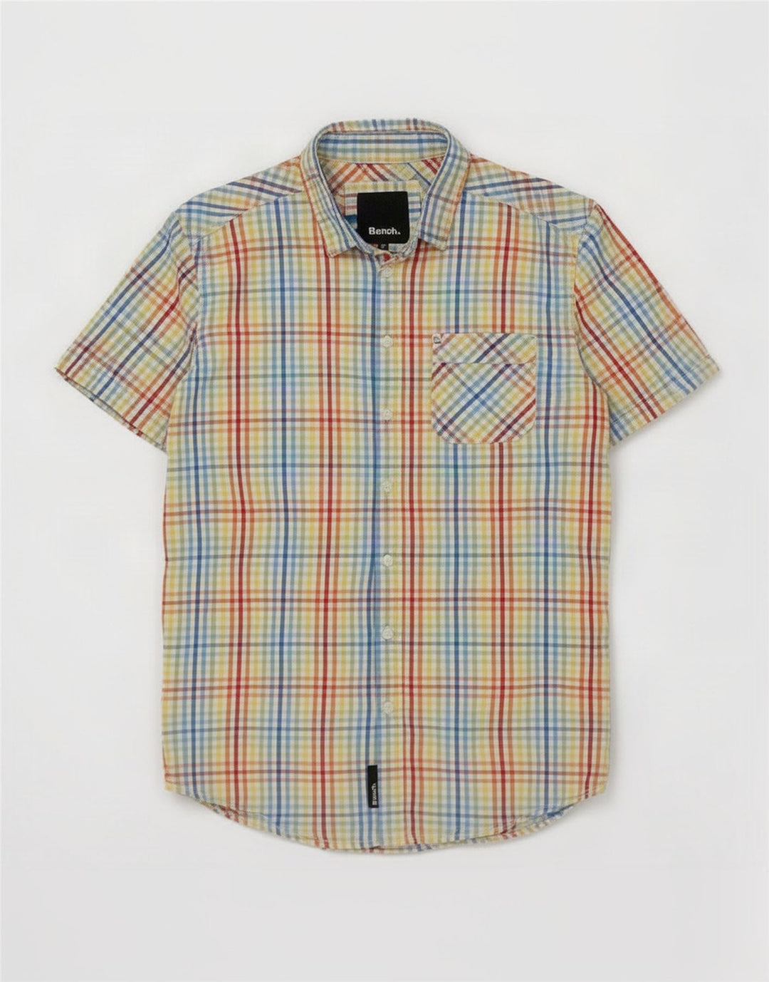 Camisa masculina de manga curta Bench grande algodão xadrez multicolorido