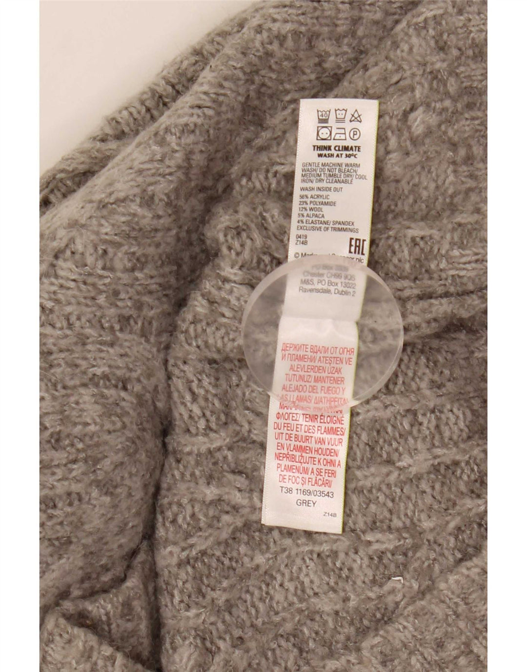Suéter feminino Marks & Spencer com gola redonda grande Reino Unido 14 cinza médio