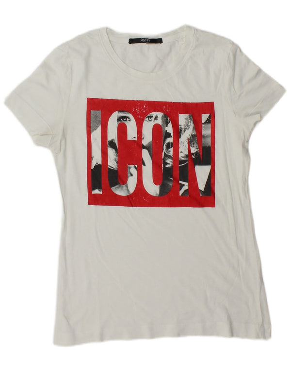 Camiseta feminina Guess com estampa gráfica UK 14 médio branco