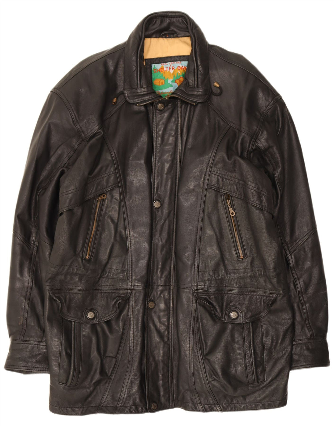 Casaco de couro masculino Shelter Bay UK 40 grande preto