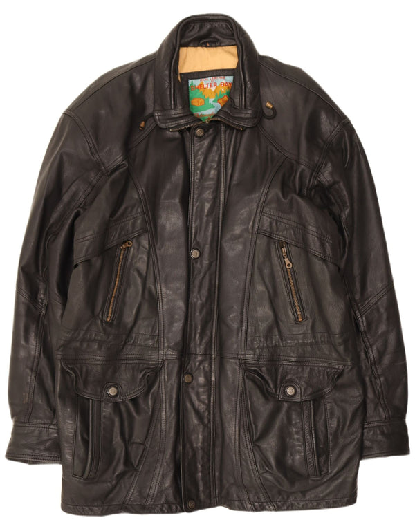 Casaco de couro masculino Shelter Bay UK 40 grande preto