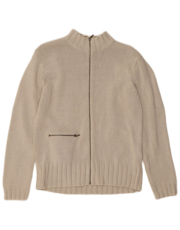Suéter cardigã feminino com zíper completo Marks & Spencer Reino Unido 10 algodão bege pequeno