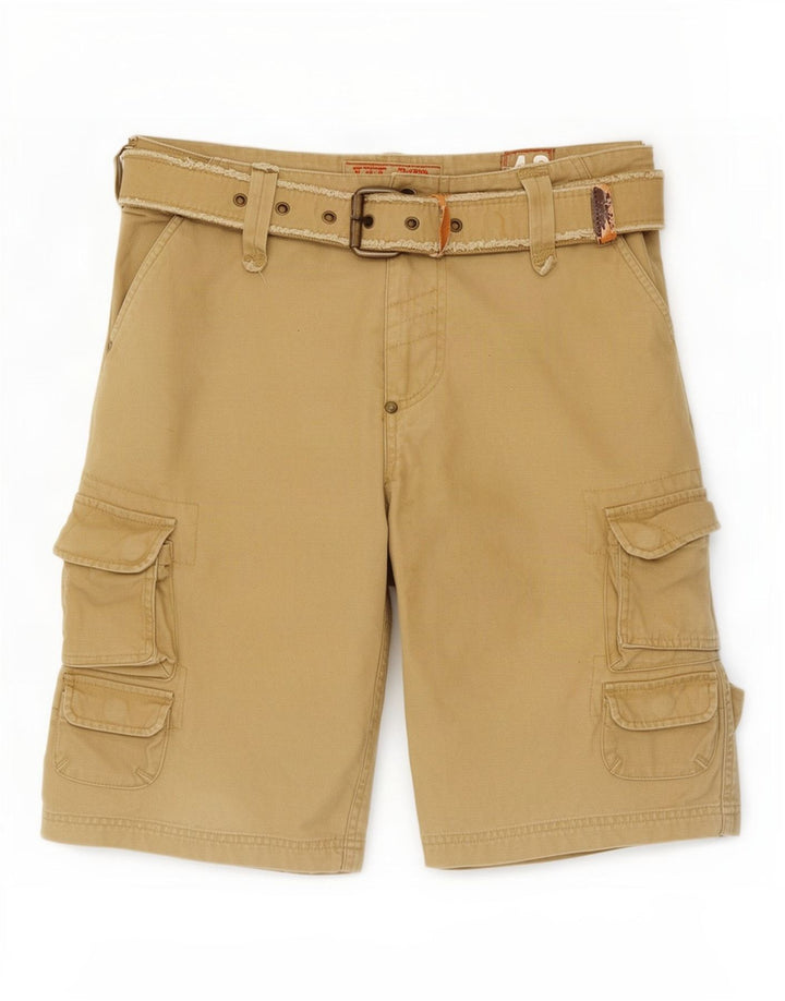 Shorts cargo masculino vintage IT 48 médio W32 algodão cáqui