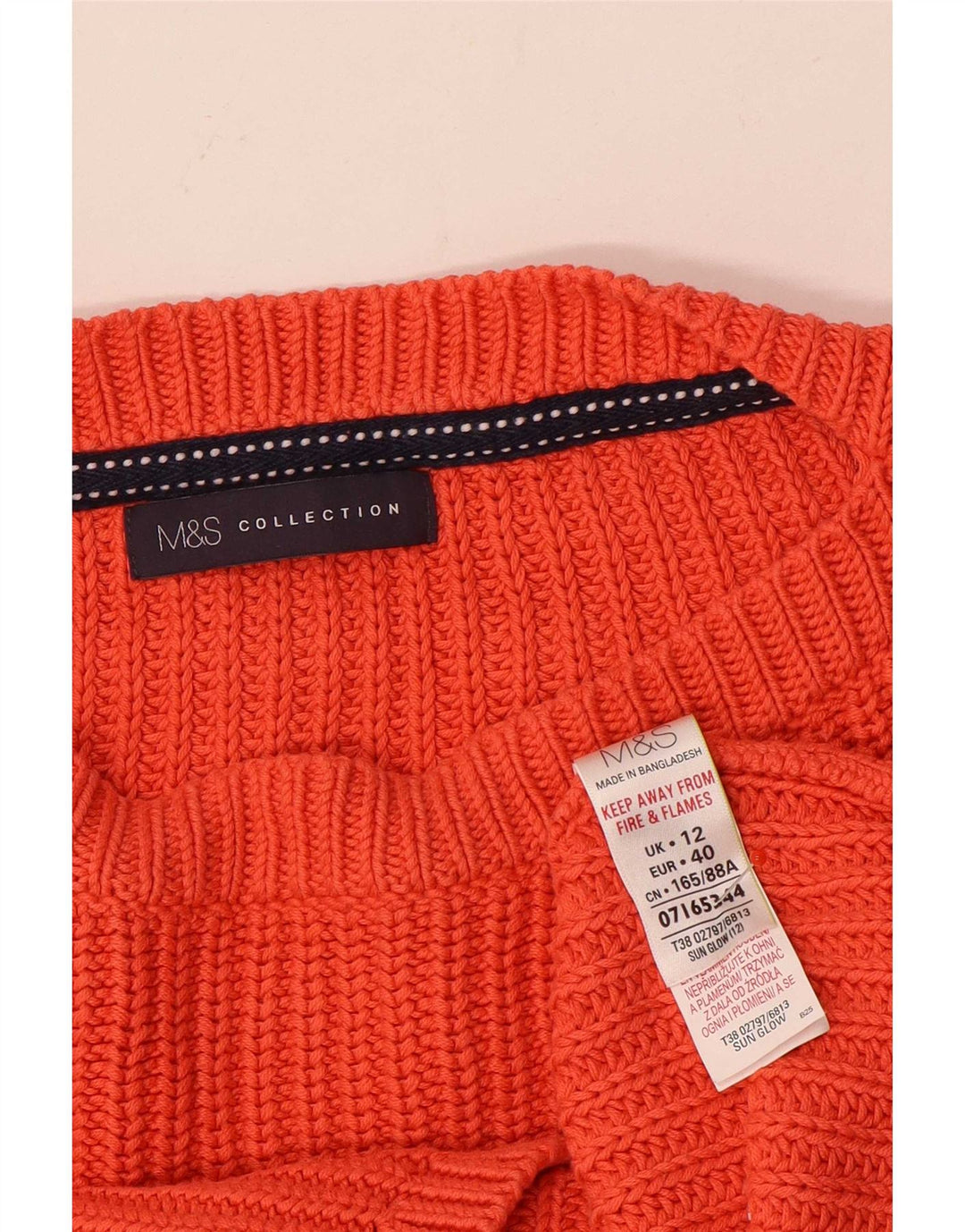 Suéter feminino Marks & Spencer com gola canoa Reino Unido 12 algodão laranja médio
