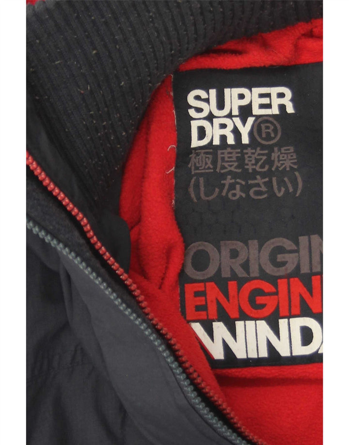Jaqueta corta-vento masculina Superdry com capuz Reino Unido 40 grande poliéster azul marinho