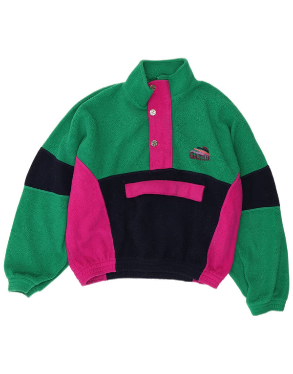 Gazelle Suéter feminino de lã com gola redonda e botão, Reino Unido 22 2XL verde colorblock