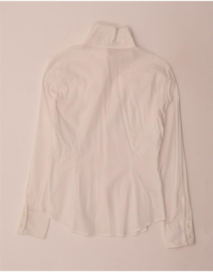 Camisa feminina Benetton UK 10 pequena algodão branco