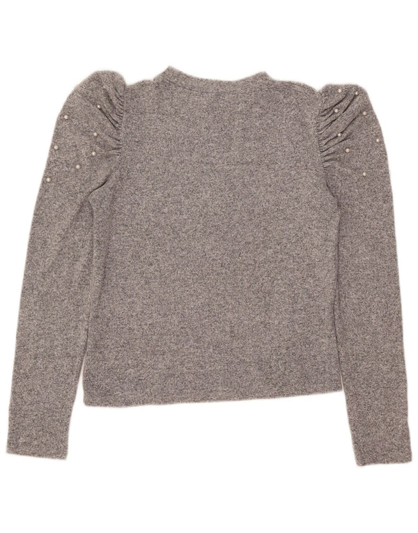 Top cropped feminino Zara manga comprida Reino Unido 14 viscose manchada cinza grande