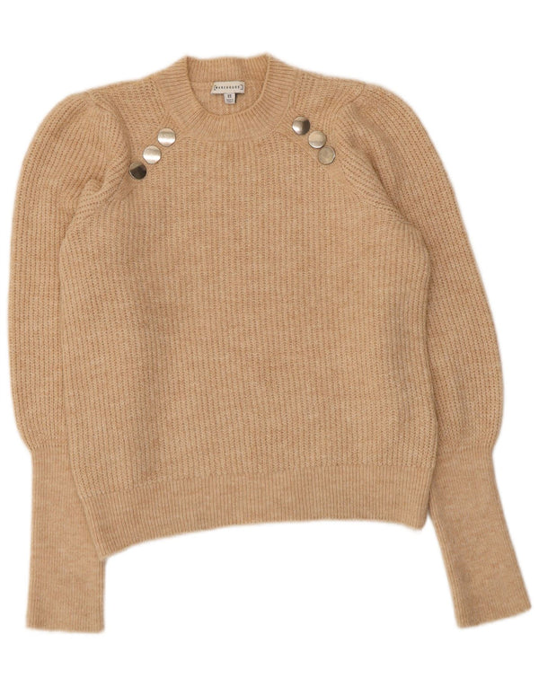 Suéter feminino WAREHOUSE com gola redonda Reino Unido 12 acrílico bege médio