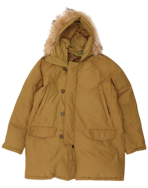 Jaqueta masculina Parka com capuz e capuz Benetton Reino Unido 42 XL algodão cáqui inverno