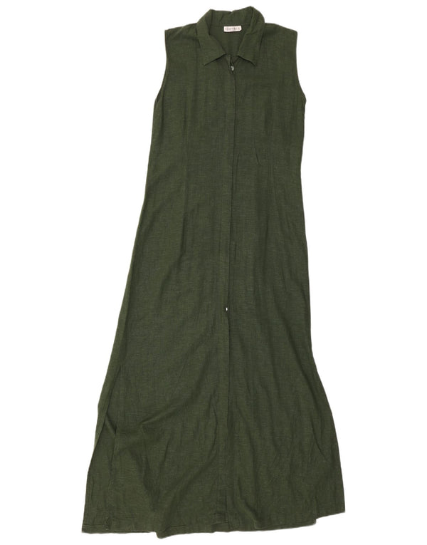 Vestido camisa vintage feminino maxi sem mangas Reino Unido 10 pequeno linho verde