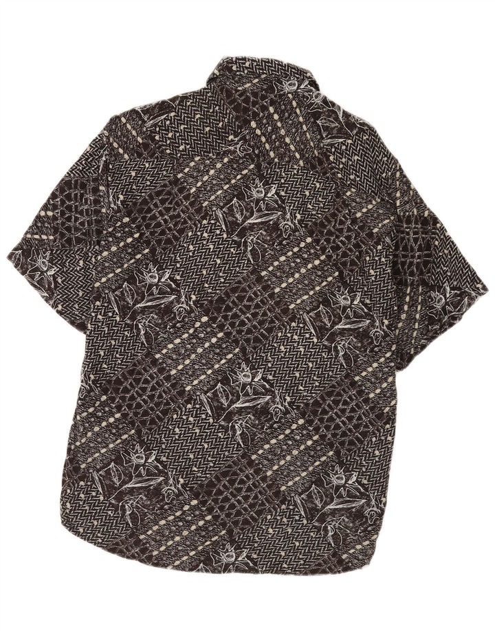 Camisa masculina vintage de manga curta com retalhos pretos médios