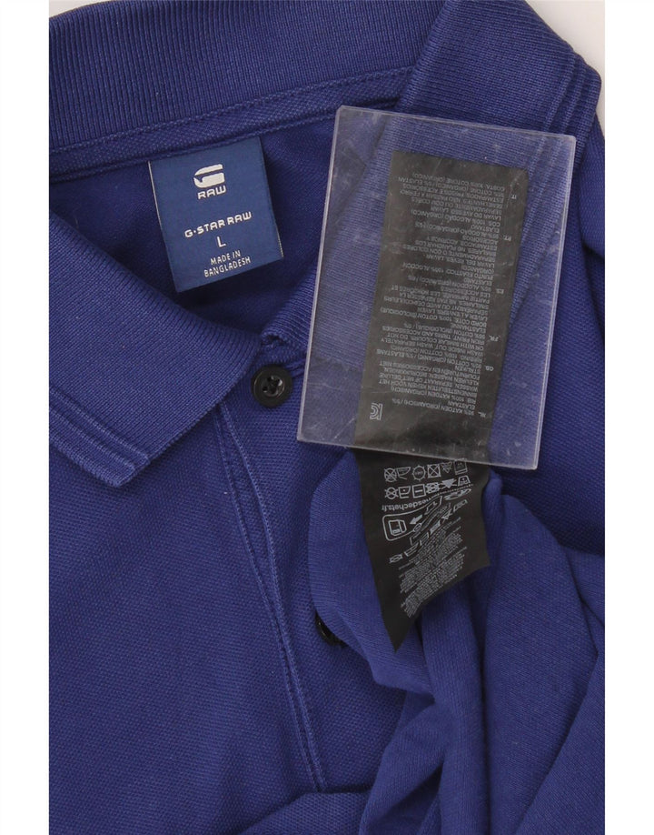Camisa polo masculina de manga comprida G-STAR grande algodão azul