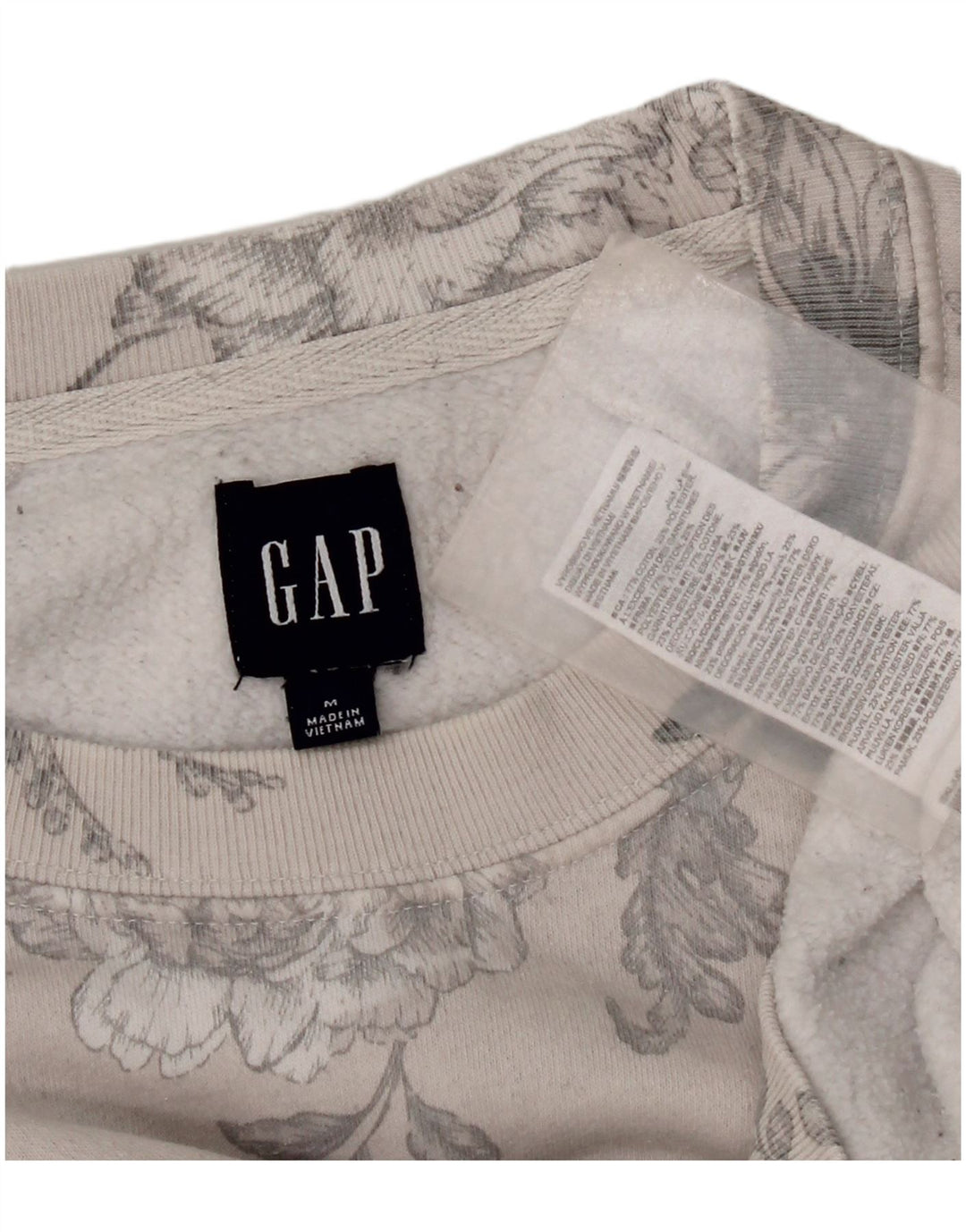 Moletom feminino Gap Jumper UK 14 algodão floral cinza médio