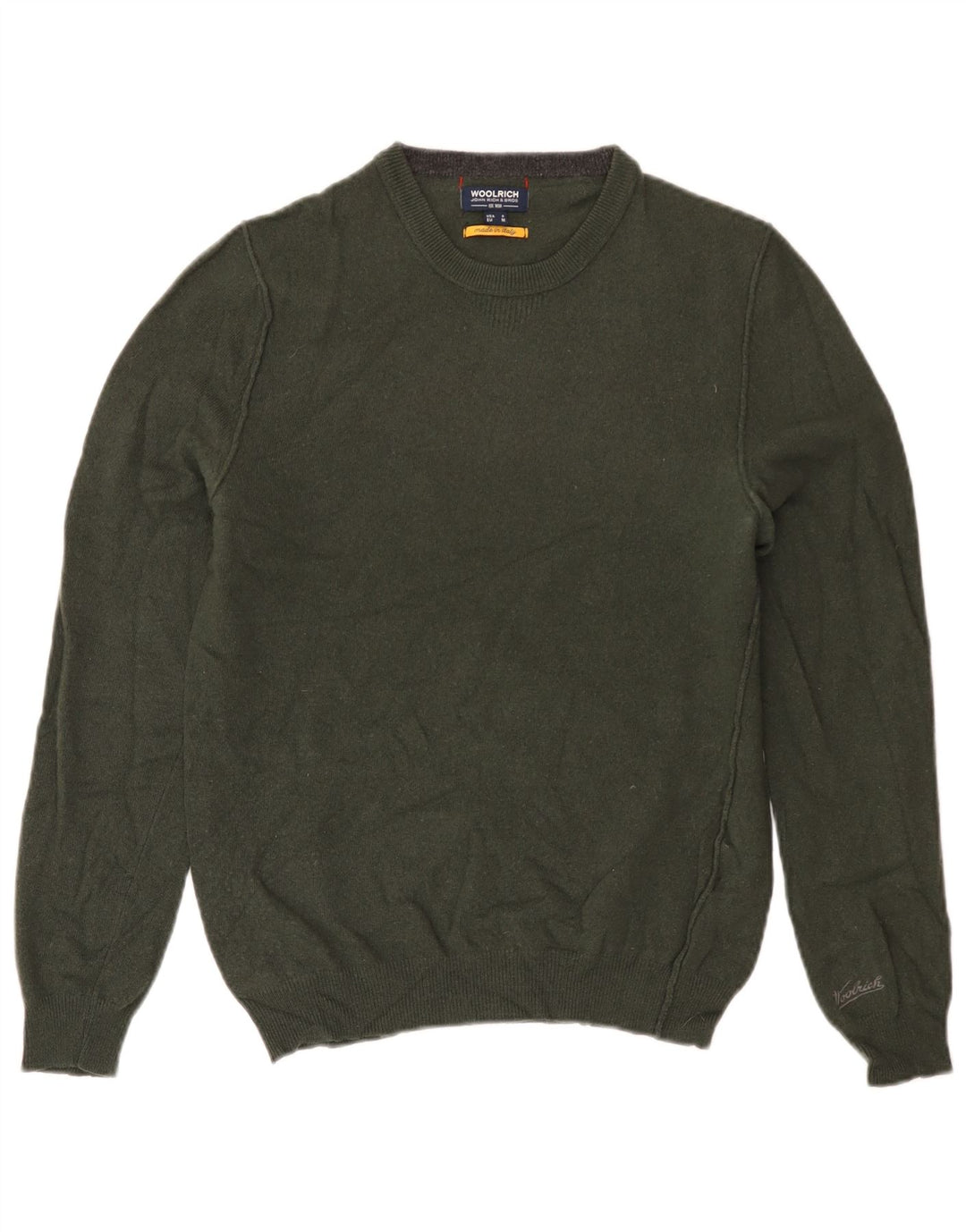 Suéter feminino WOOLRICH com gola redonda Reino Unido 14 lã cáqui média
