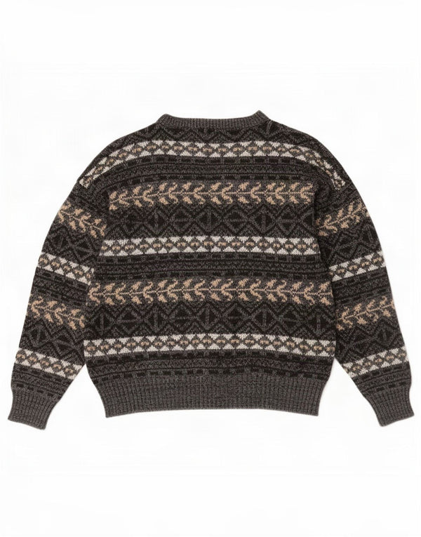 Suéter masculino vintage com gola redonda XL cinza Fair Isle