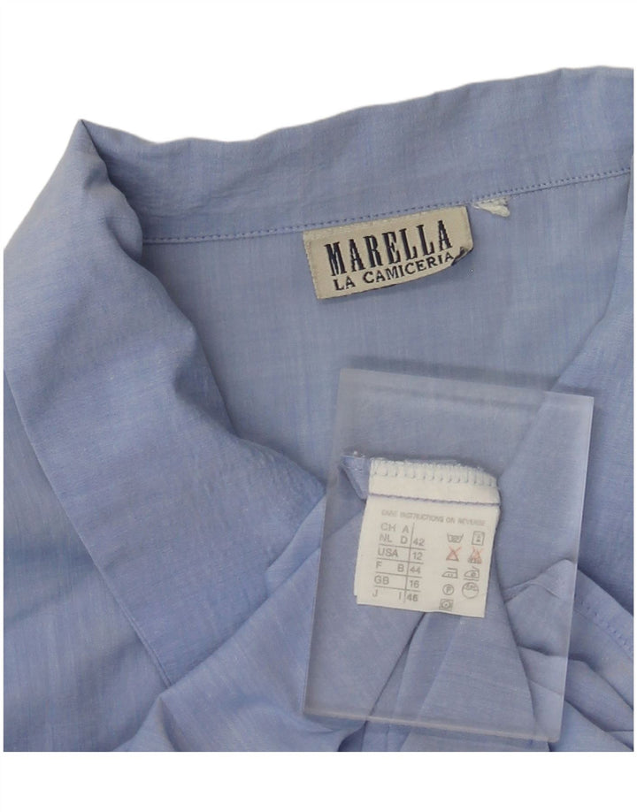 Camisa feminina Marella UK 16 grande algodão azul