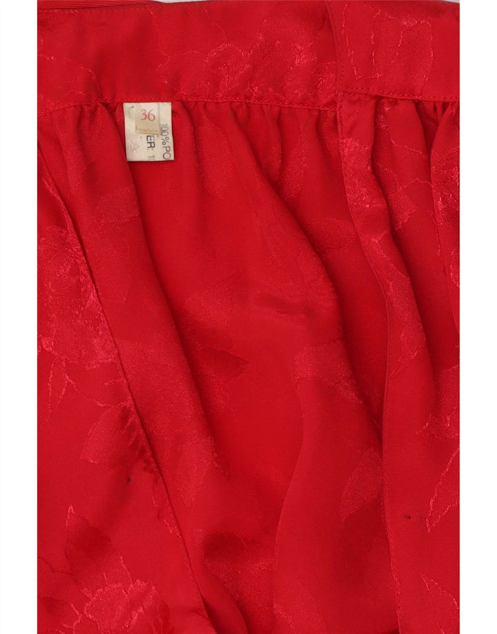 Blusa feminina vintage manga 3/4 top EU 36 poliéster floral vermelho pequeno