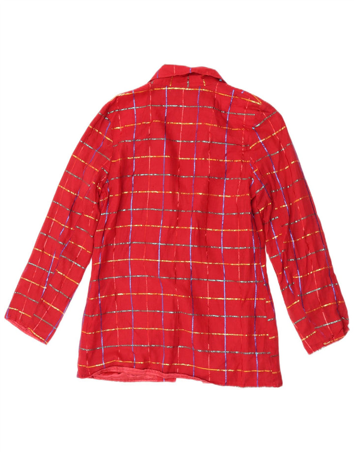 Jaqueta blazer feminina Monsoon com 1 botão Reino Unido 12 algodão xadrez médio vermelho