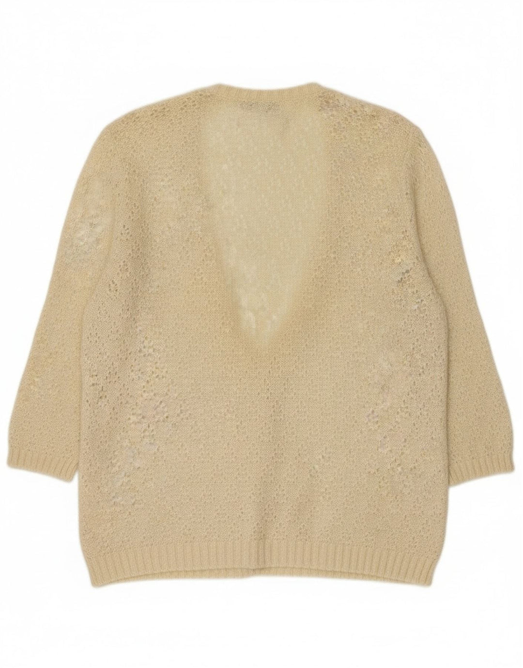 Suéter cardigã feminino vintage manga 3/4 IT 44 viscose bege médio